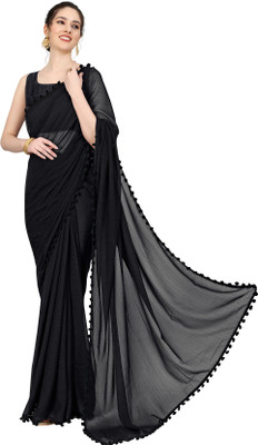 StyleDeal Solid/Plain Bollywood Georgette Saree(Black)