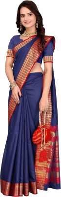 SARIMANIA Woven Banarasi Cotton Silk, Pure Cotton Saree(Blue)