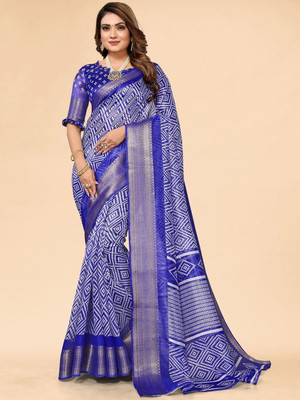 Moda Rapido Printed Bandhani Cotton Blend Saree(Blue)