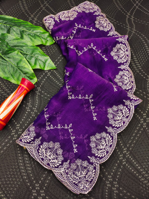 AMBUJAINTERNATIONAL Embroidered Bollywood Jimmy choo Saree(Purple)