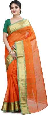SRILOK Self Design Tant Cotton Blend Saree(Orange)