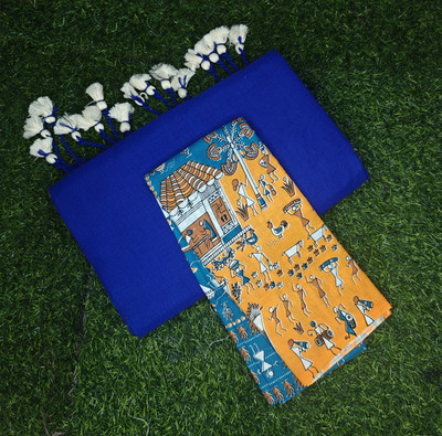PRAVATI FASHION Solid/Plain Handloom Pure Cotton Saree(Blue)