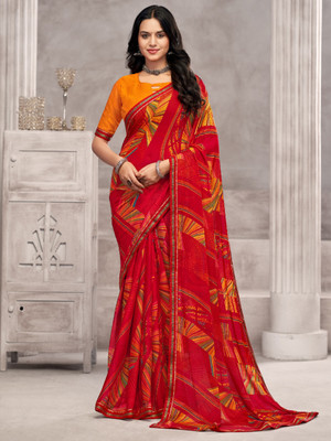 Tasrika Floral Print Bollywood Chiffon Saree(Red)