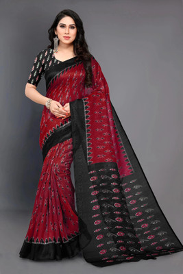 MIRCHI FASHION Printed Ikkat Art Silk Saree(Red)