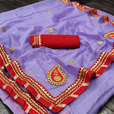 Kanooda Prints Woven Banarasi Art Silk Saree(Purple)
