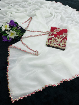 K 5 FASHION Embroidered, Self Design Bollywood Tissue Saree(White)