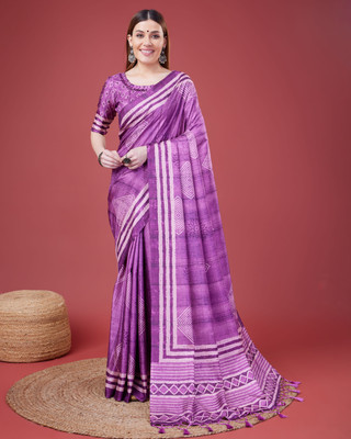 OPA GROUP Digital Print Banarasi Silk Blend Saree(Purple)