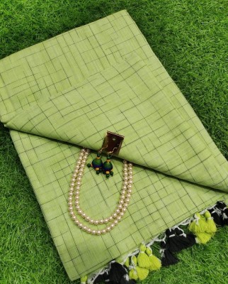 Handloom saree ghar Digital Print Handloom Pure Cotton Saree(Light Green)