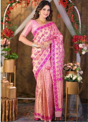 Garbguru Woven Mekhela Chador Pure Silk Saree(Purple)