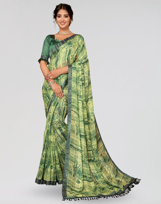 ANIRAV Digital Print Bollywood Georgette Saree(Green)