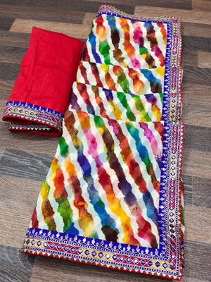 ASTEYAM Printed Leheria Georgette Saree(Blue)