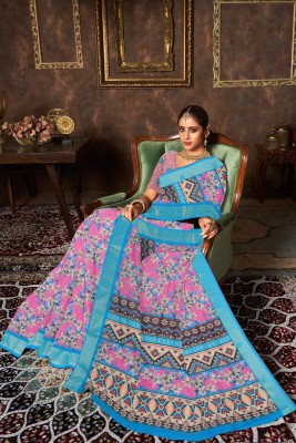 AVM SILK MILLS Printed Daily Wear Linen Saree(Multicolor)