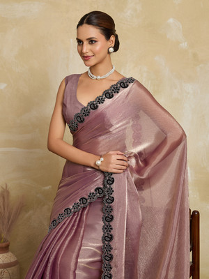 BFM Embellished Bollywood Tissue Saree(Pink)