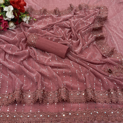 HouseOfCommon Embellished Bollywood Lycra Blend Saree(Pink)