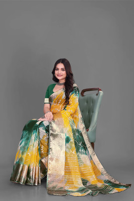 Aarunika LGF Solid/Plain Bollywood Organza Saree(Green)