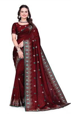Mikhushop Embroidered Bollywood Silk Blend Saree(Maroon)