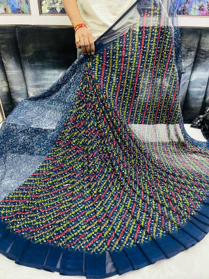 MITRACREATION Printed Bollywood Georgette Saree(Dark Blue)