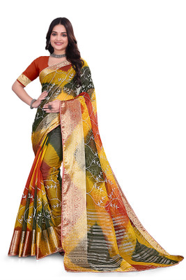 Aarunika SST Solid/Plain Bollywood Organza Saree(Multicolor)