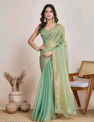 Freya Self Design Bollywood Chiffon Saree(Green)