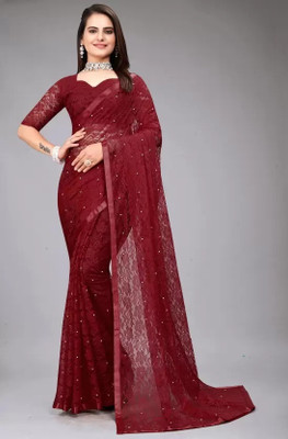 HouseOfCommon Self Design Bollywood Net Saree(Maroon)