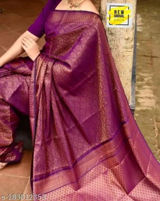 KHANJAN FASHION Graphic Print, Self Design, Woven Assam Silk Silk Blend, Jacquard Saree(Purple)