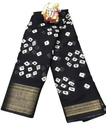 Suali Printed Bollywood Cotton Linen Saree(Black, White)