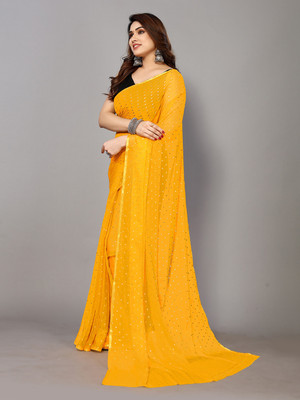 FABMORA Embellished, Printed Bollywood Chiffon Saree(Gold)