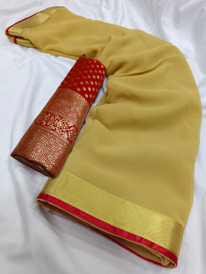 Sareez House Solid/Plain, Embellished Bollywood Georgette Saree(Beige)
