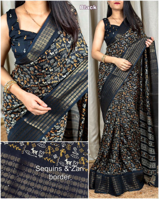 SAKHA DESIGNER Printed Bollywood Art Silk Saree(Dark Blue)