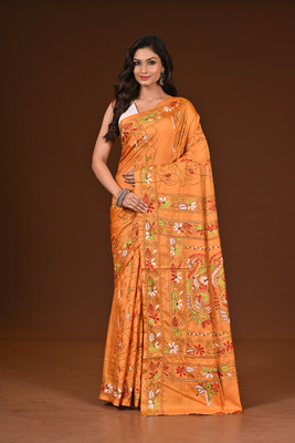 Ramshyam Collection Woven Kantha Silk Blend Saree(Yellow)