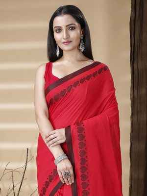 DipDiya Solid/Plain Handloom Pure Cotton Saree(Red)