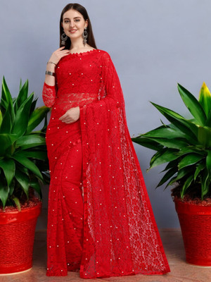 Nexafashion Self Design Bollywood Net Saree(Red)