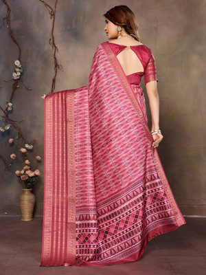 Varanga Printed Daily Wear Cotton Blend Saree(Maroon)
