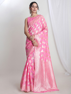 Janasya Woven Banarasi Silk Blend Saree(Pink)
