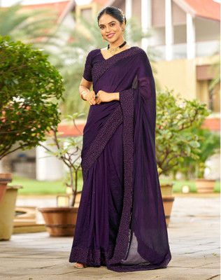 Satrani Dyed, Embroidered, Embellished Bollywood Silk Blend Saree(Purple)