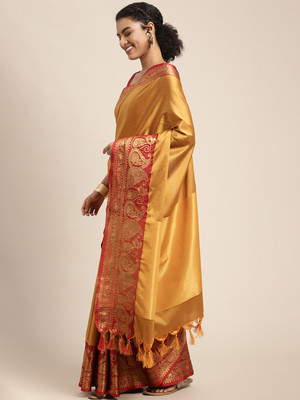 Endues Self Design, Woven, Solid/Plain Banarasi Silk Blend, Cotton Silk Saree(Yellow)