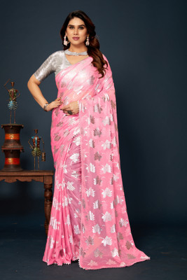 Prutha Fashions Printed Daily Wear Lycra Blend Saree(Pink)