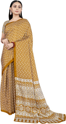 Divastri Printed Daily Wear Silk Blend Saree(Mustard)