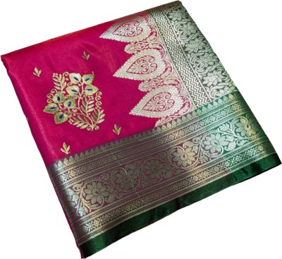 satrangi creation Embroidered Banarasi Satin Saree(Light Green)