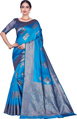 SHRIMAY Floral Print, Woven, Self Design Banarasi Art Silk, Pure Silk Saree(Light Blue)