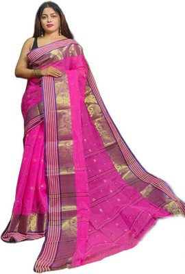 HouseOfCommon Printed Tant Pure Cotton Saree(Pink)