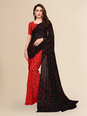 kashvi sarees Polka Print Daily Wear Georgette Saree(Red, Black)