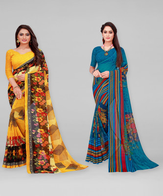 Divastri Printed Daily Wear Georgette Saree(Pack of 2, Brown)