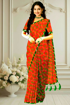 Lado Rani Printed Kota Doria Silk Blend Saree(Orange)