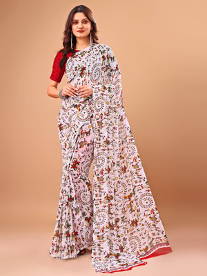 Leelavati Printed Daily Wear Chiffon Saree(White)