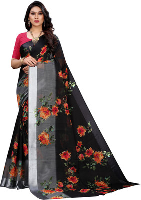 YASHIKA Printed Bollywood Cotton Silk Saree(Black)