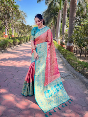 SICHYAH Woven Kanjivaram Tissue Saree(Pink)