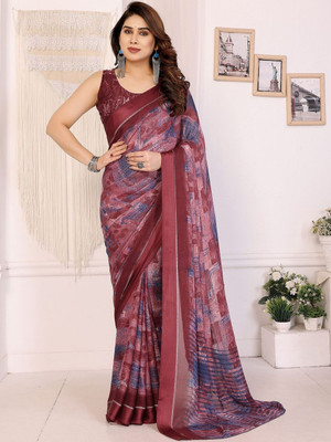 Moda Rapido Printed Daily Wear Georgette Saree(Maroon)