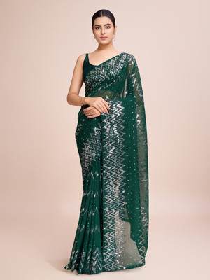 Clemira Embellished Bollywood Georgette Saree(Green)