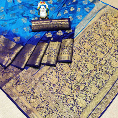 Divastri Woven Banarasi Pure Silk Saree(Light Blue)